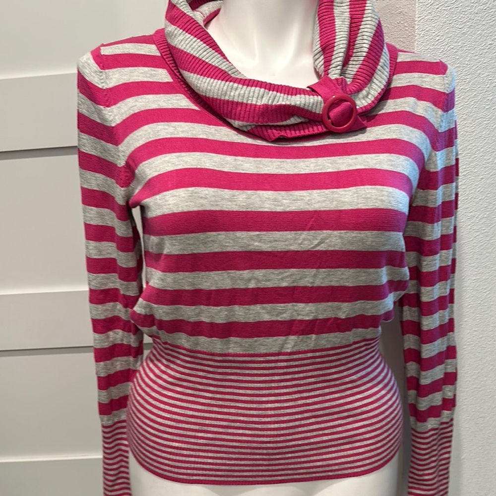 Brandon Thomas Vibrant Pink and Silver Cowl Neck Sweater Size L